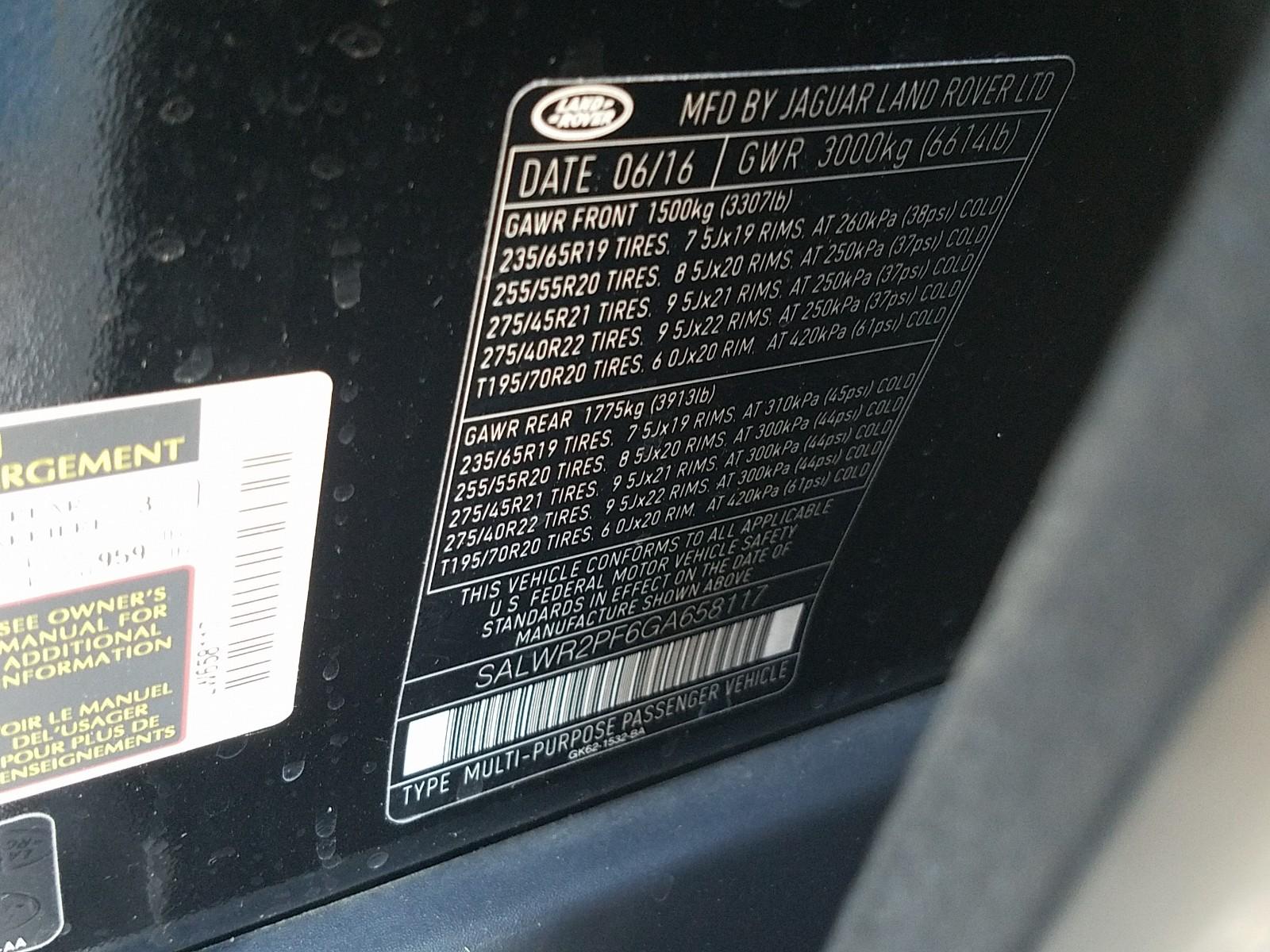 2016 Land Rover RANGE R SPT V6 V6 HSE