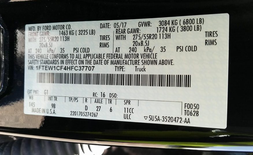 2017 Ford F150 4X2 CR PLATINUM
