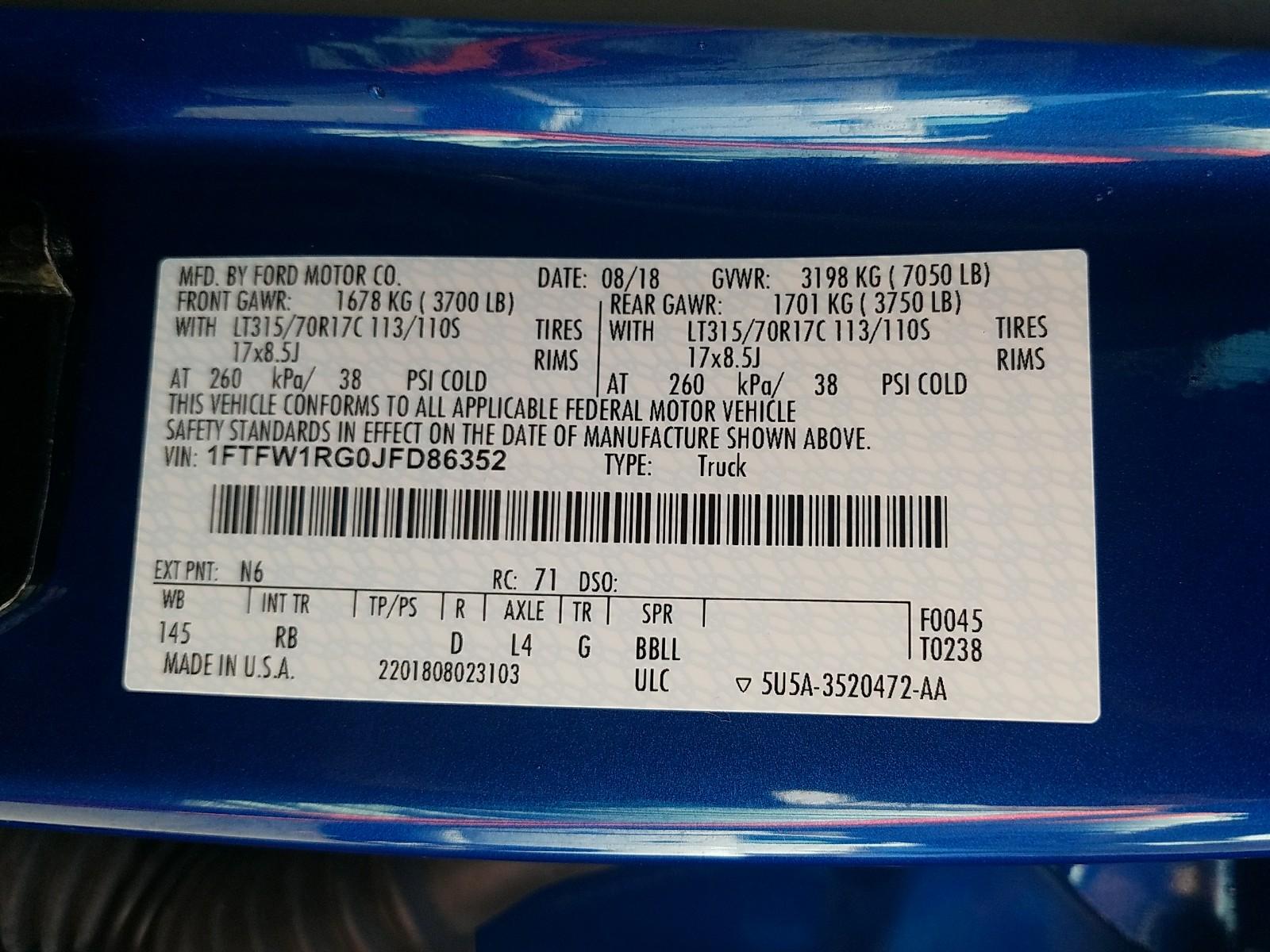 2018 Ford F150 4X4 CR RAPTOR