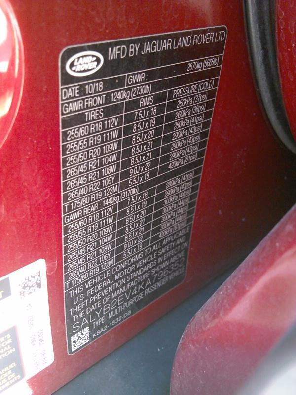 2019 Land Rover RANG R VELAR V6 S