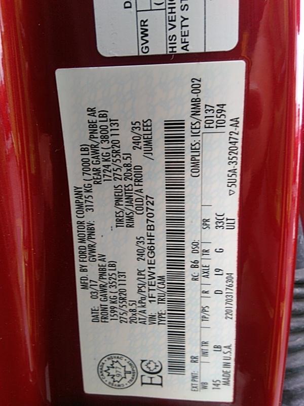 2017 Ford F150 4X4 CR LARIAT