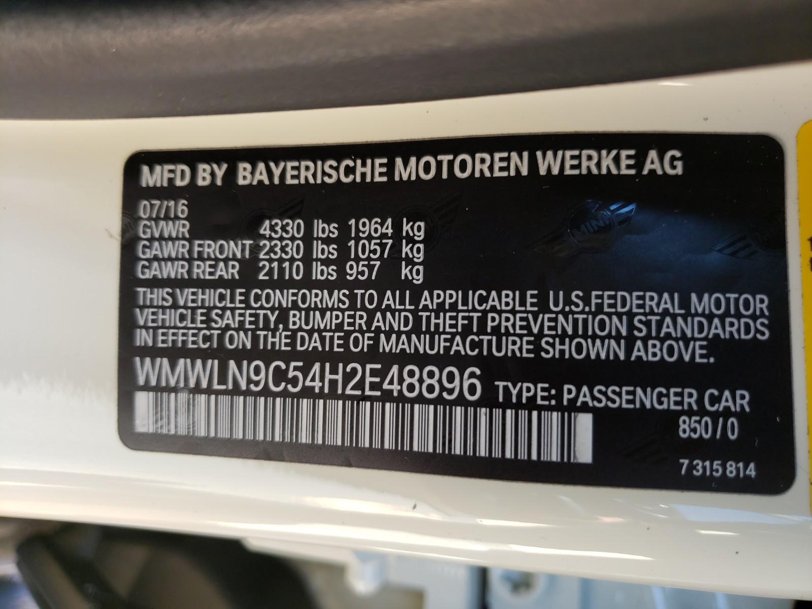 2017 MINI CLUBMAN FWD 4C COOPER S