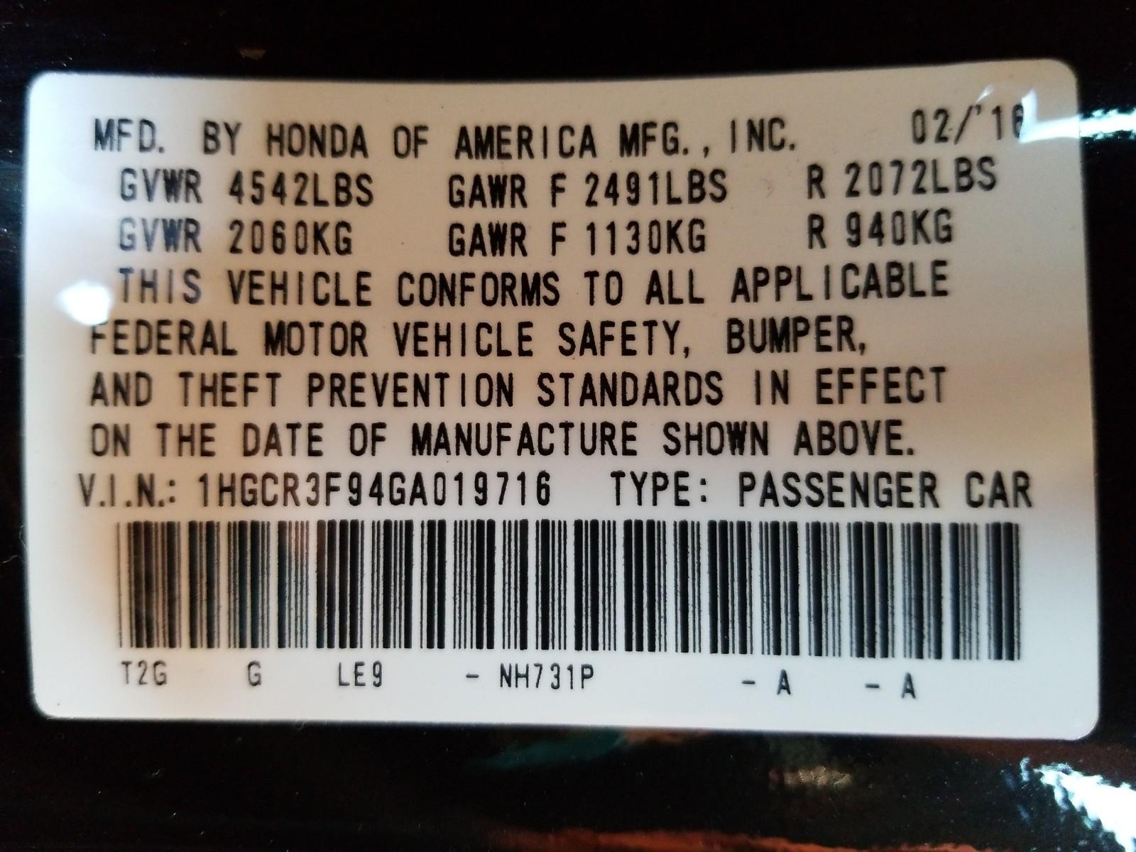 2016 Honda ACCORD V6 TOURING