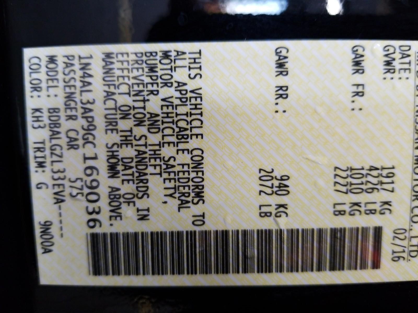 2016 Nissan ALTIMA 4C 2.5 S