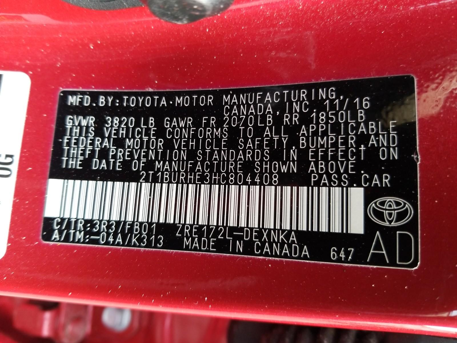 2017 Toyota COROLLA LE