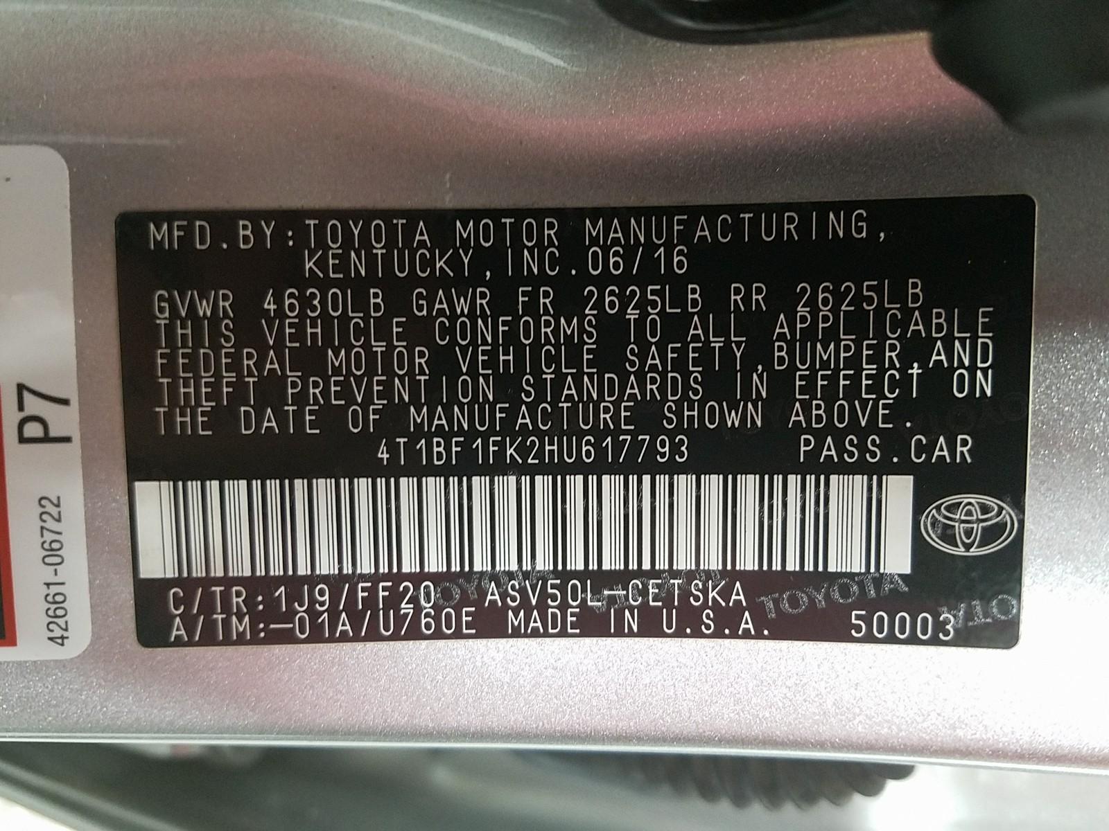 2017 Toyota CAMRY 4C SE