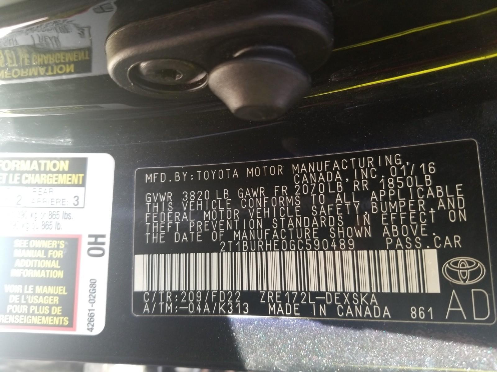 2016 Toyota COROLLA S PLUS