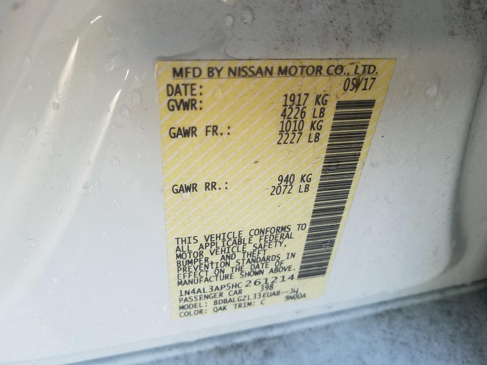 2017 Nissan ALTIMA SEDAN 2. 2.5 S