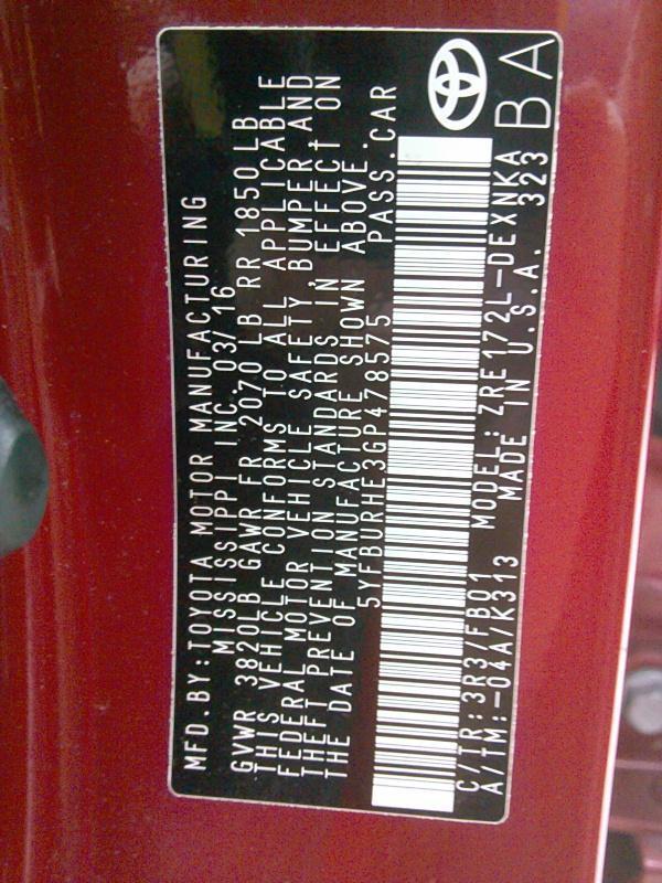 2016 Toyota COROLLA LE