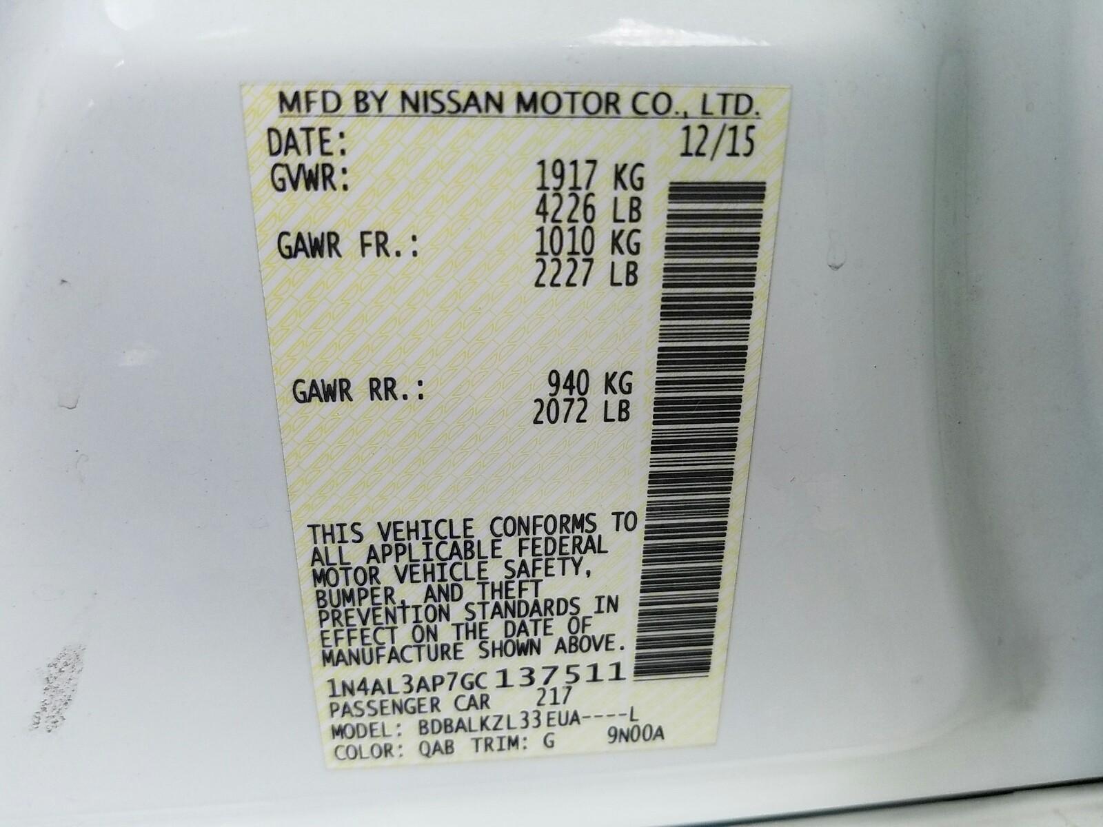 2016 Nissan ALTIMA 4C 2.5 SV