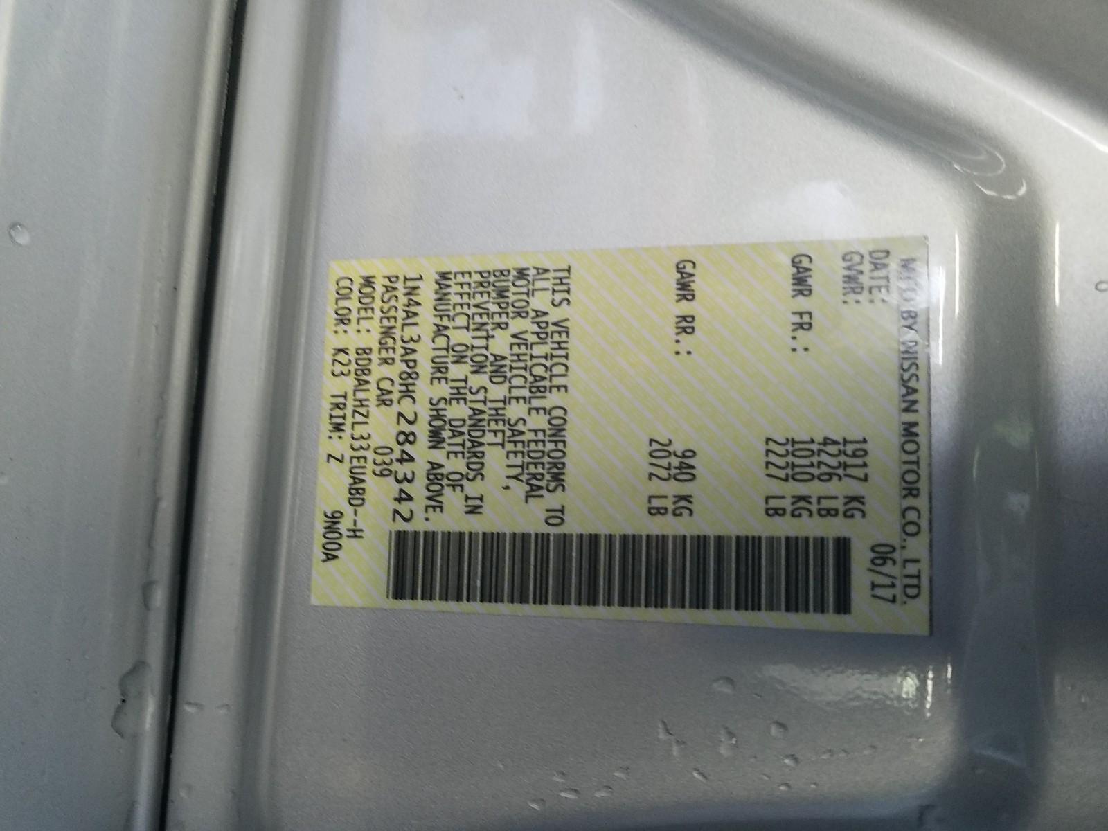 2017 Nissan ALTIMA SEDAN 2. 2.5 SR