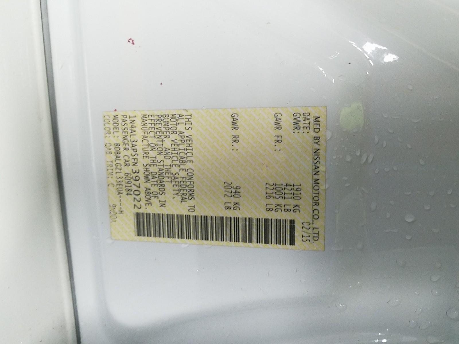 2015 Nissan ALTIMA SEDAN 2. 2.5 S