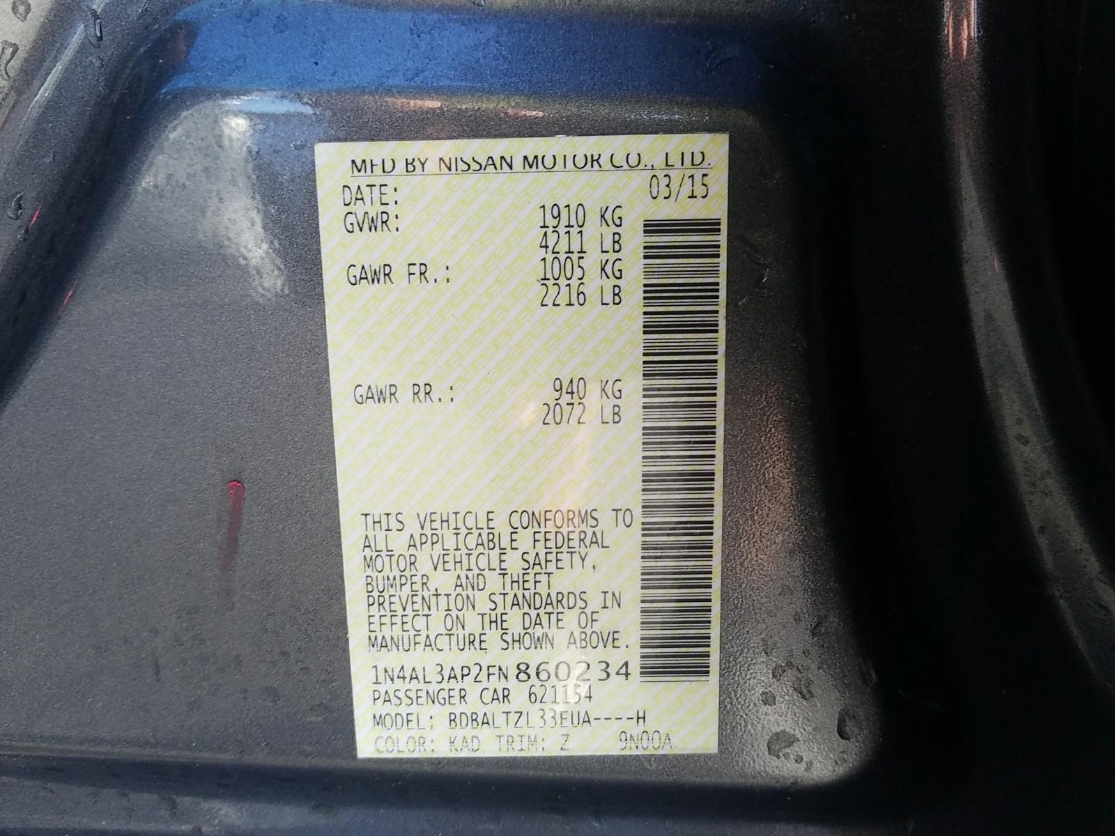 2015 Nissan ALTIMA SEDAN 2. 2.5 SL