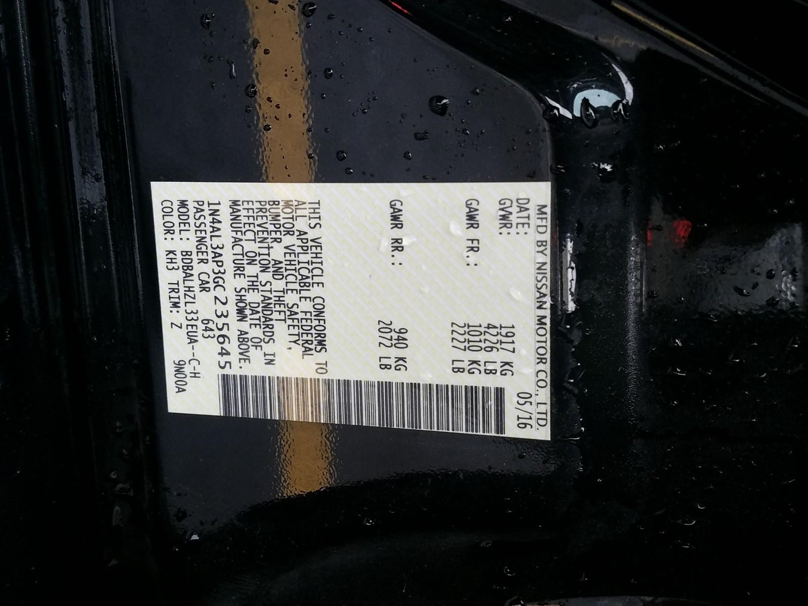 2016 Nissan ALTIMA SEDAN 2. 2.5 SR