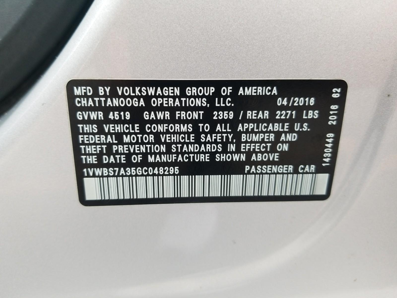 2016 Volkswagen PASSAT 4C 1.8T SE